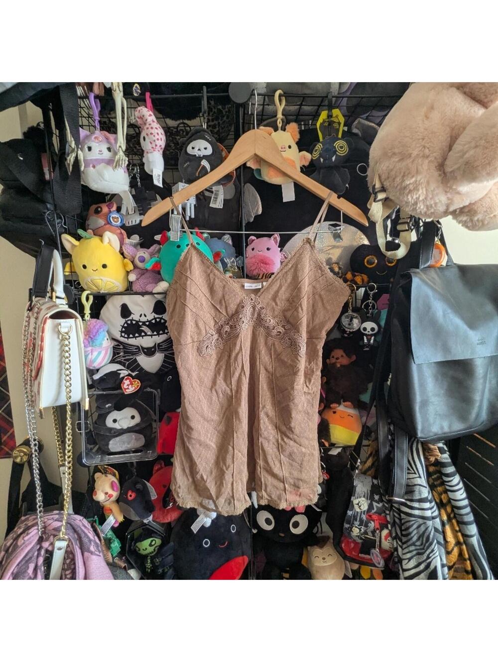 Y2K Brown Lace Babydoll Top